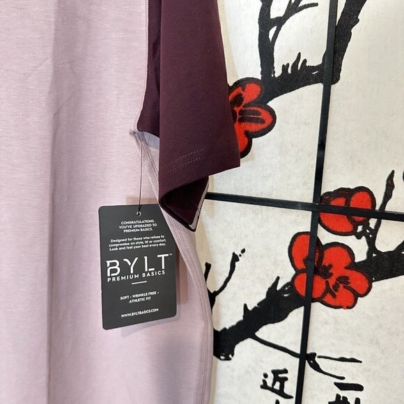 BYLT Shirt Men Size XL Drop Cut Wrinkle Free Lux Stretch Burgundy Colorblock New - Picture 2 of 5